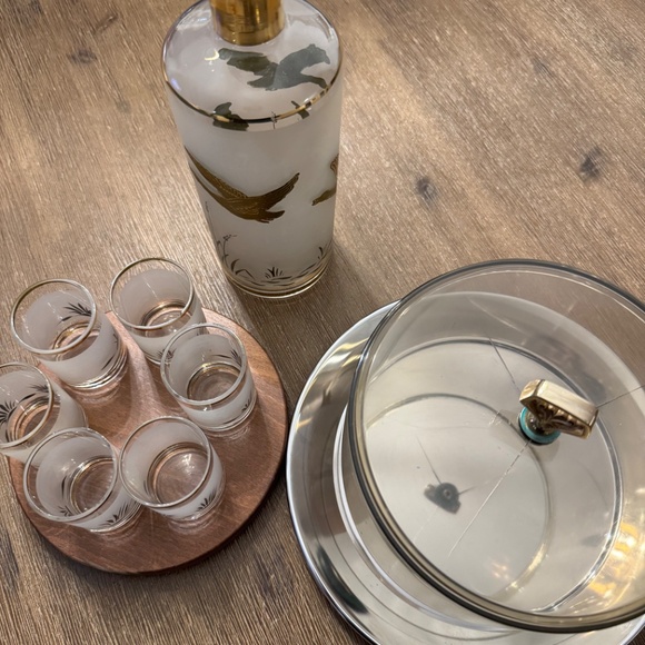 Rare MCM Gold Duck Hunting Decanter Set of 7 KROMEX Server & Wood Tray - Picture 13 of 15